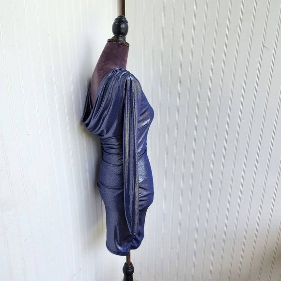 NWT Windsor Navy Blue Metallic Pencil Dress Long Sleeve Stretch Bodycon Bling S - Picture 5 of 16